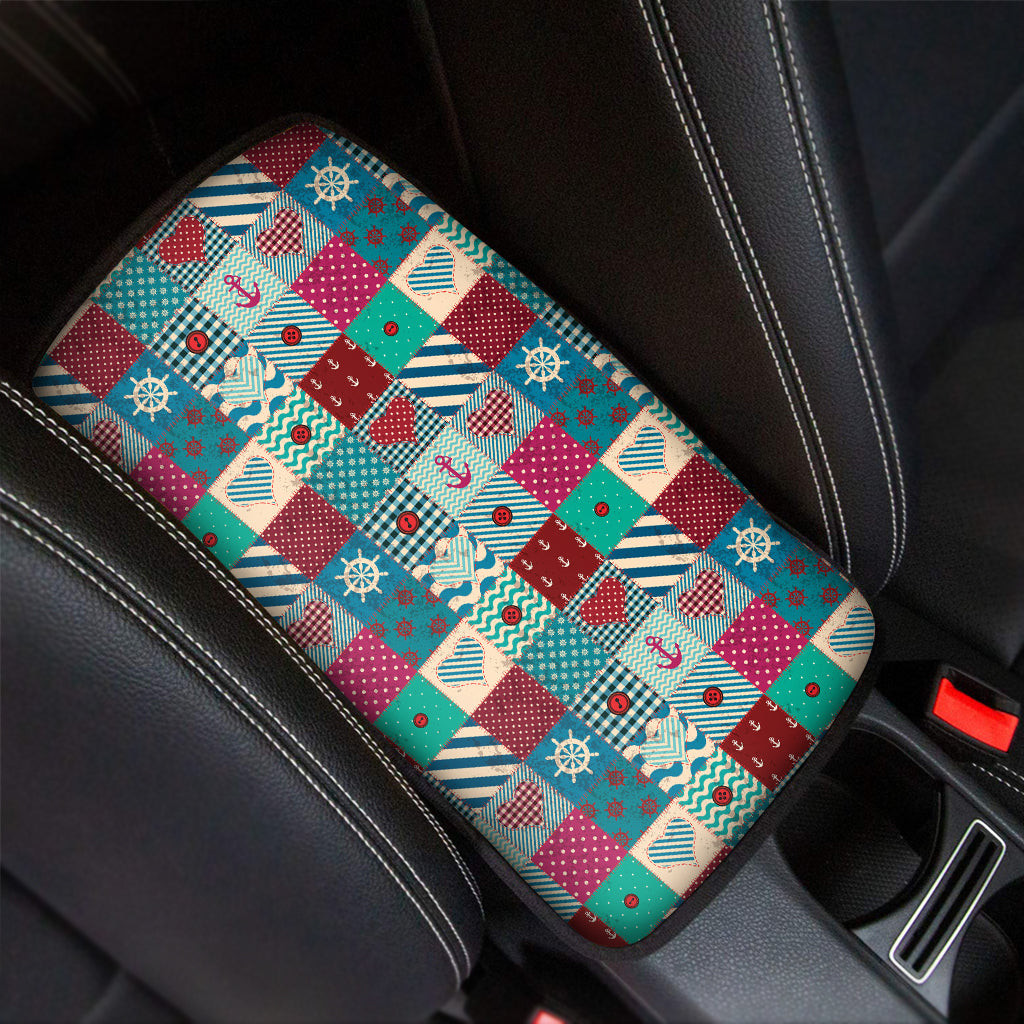 Retro Nautical Patchwork Pattern Print Car Center Console Cover