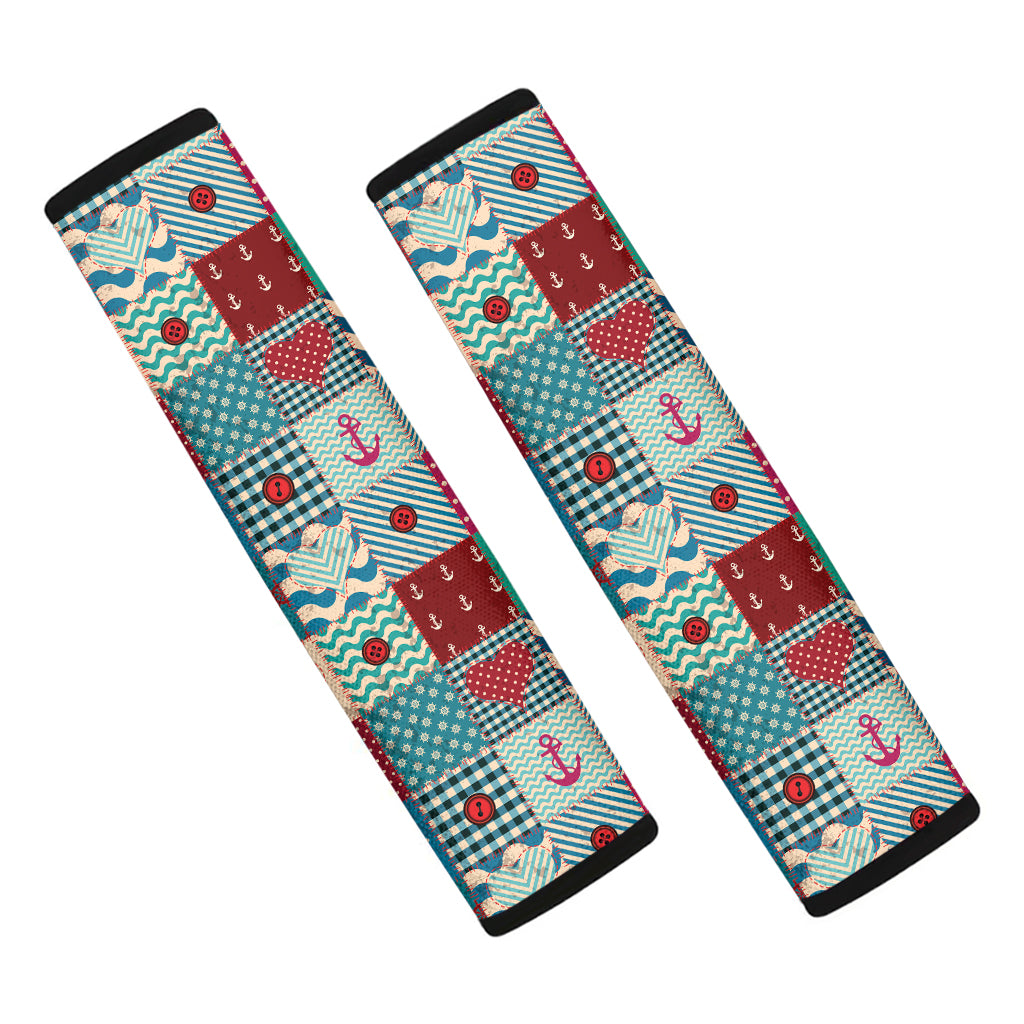 Retro Nautical Patchwork Pattern Print Car Seat Belt Covers