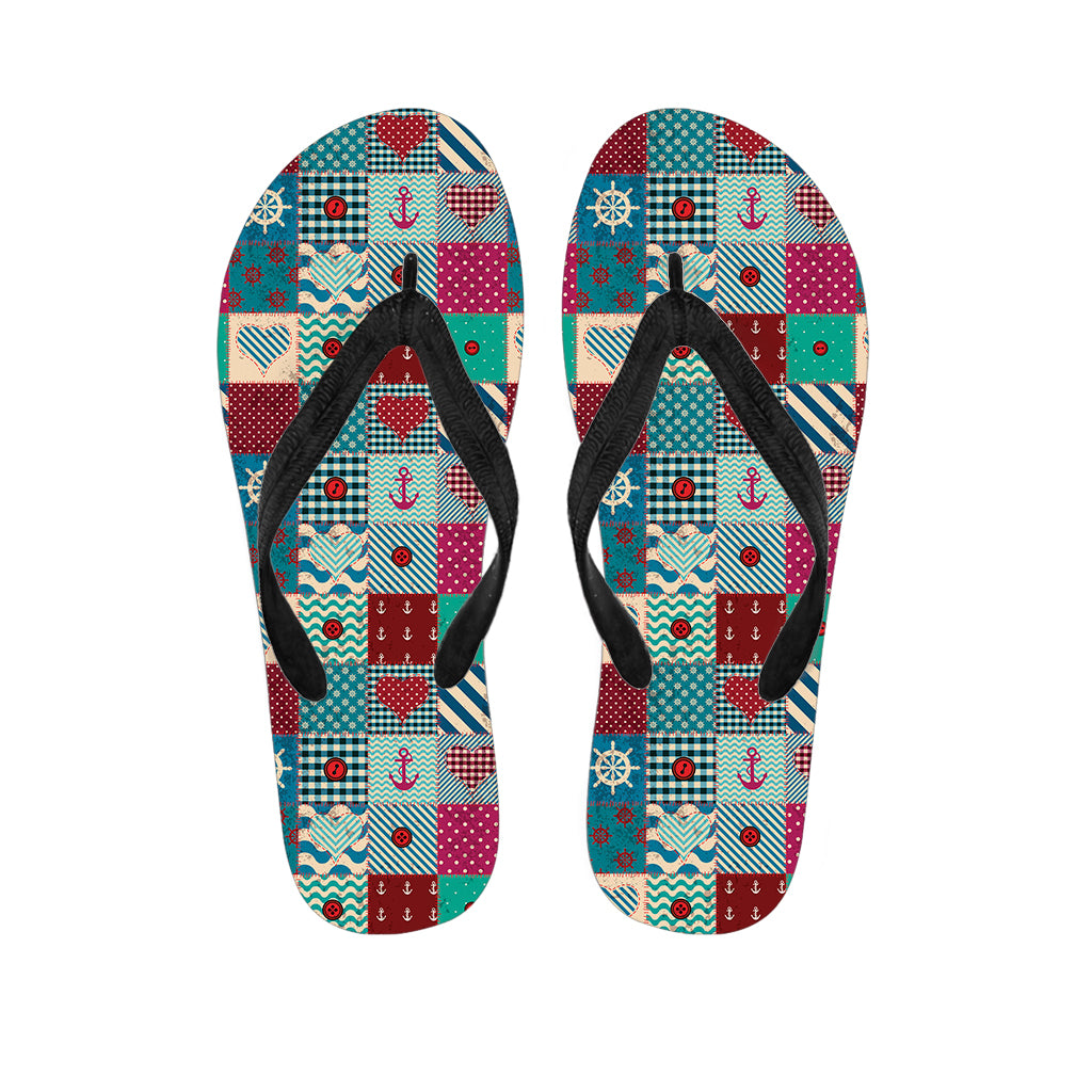 Retro Nautical Patchwork Pattern Print Flip Flops