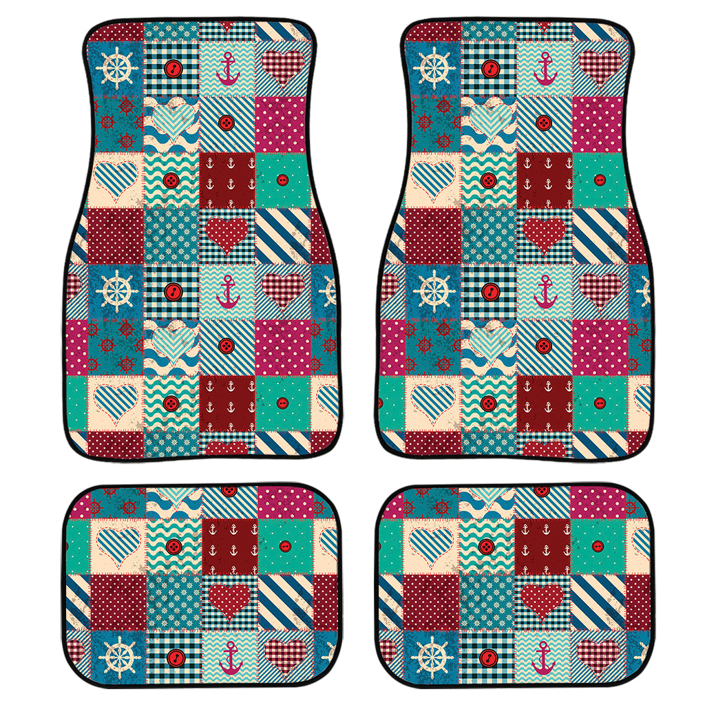 Retro Nautical Patchwork Pattern Print Front and Back Car Floor Mats