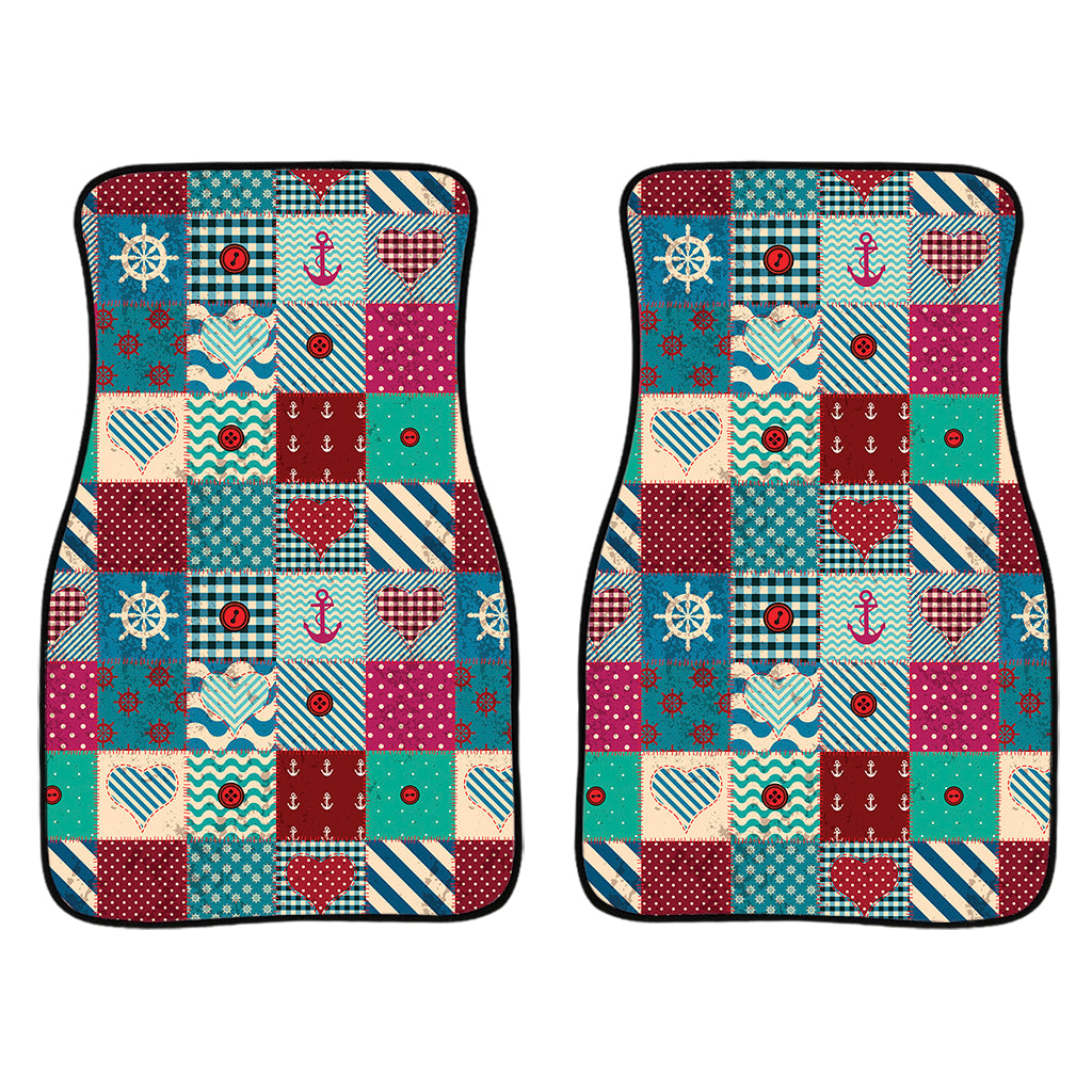 Retro Nautical Patchwork Pattern Print Front Car Floor Mats