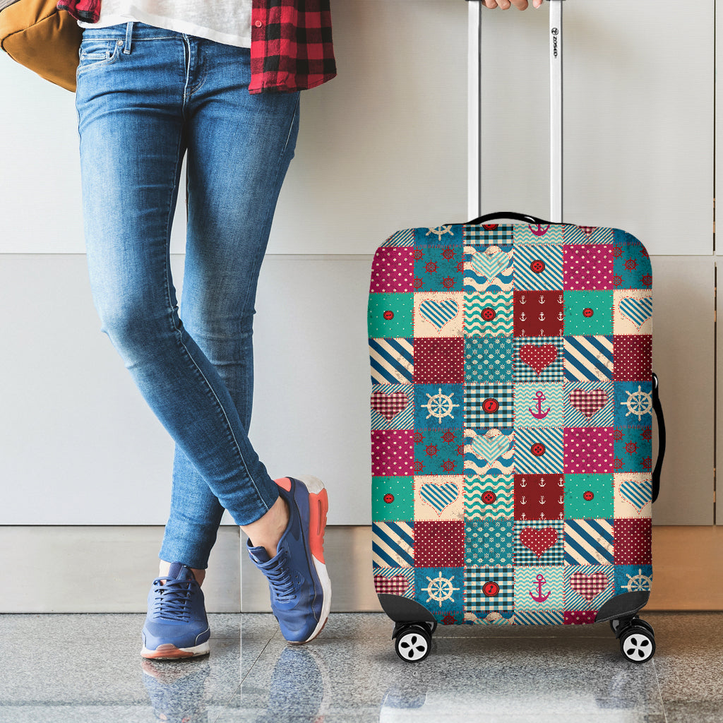 Retro Nautical Patchwork Pattern Print Luggage Cover