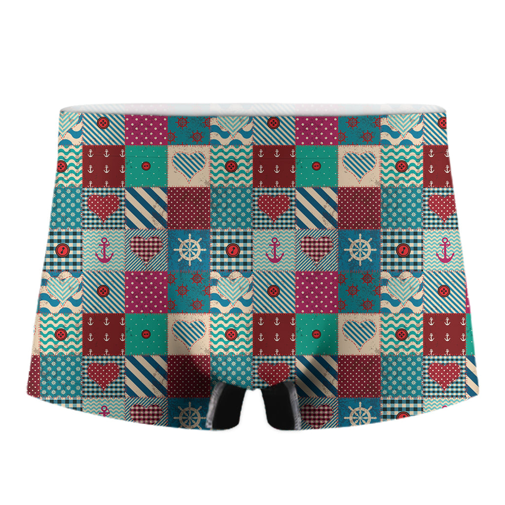 Retro Nautical Patchwork Pattern Print Men's Boxer Briefs