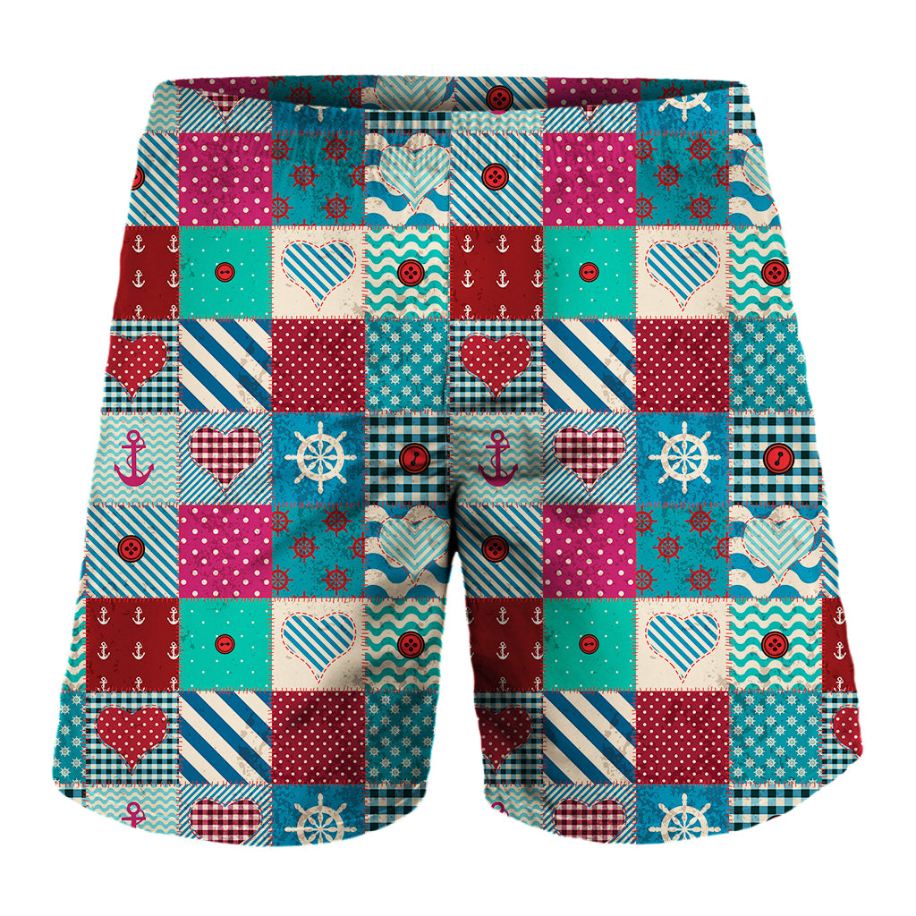 Retro Nautical Patchwork Pattern Print Men's Shorts