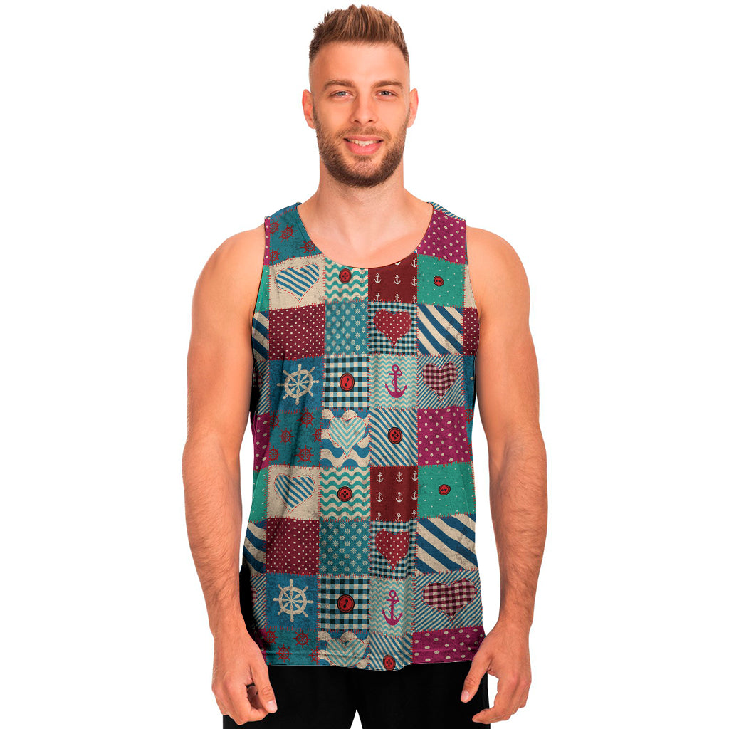 Retro Nautical Patchwork Pattern Print Men's Tank Top