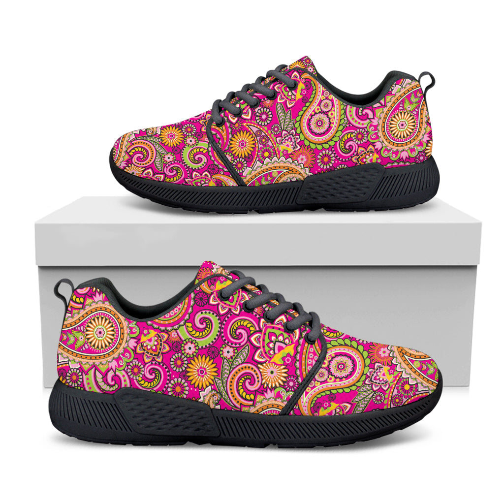 Retro Paisley Pattern Print Black Athletic Shoes