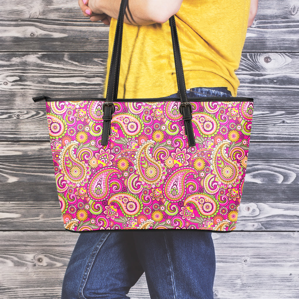 Retro Paisley Pattern Print Leather Tote Bag