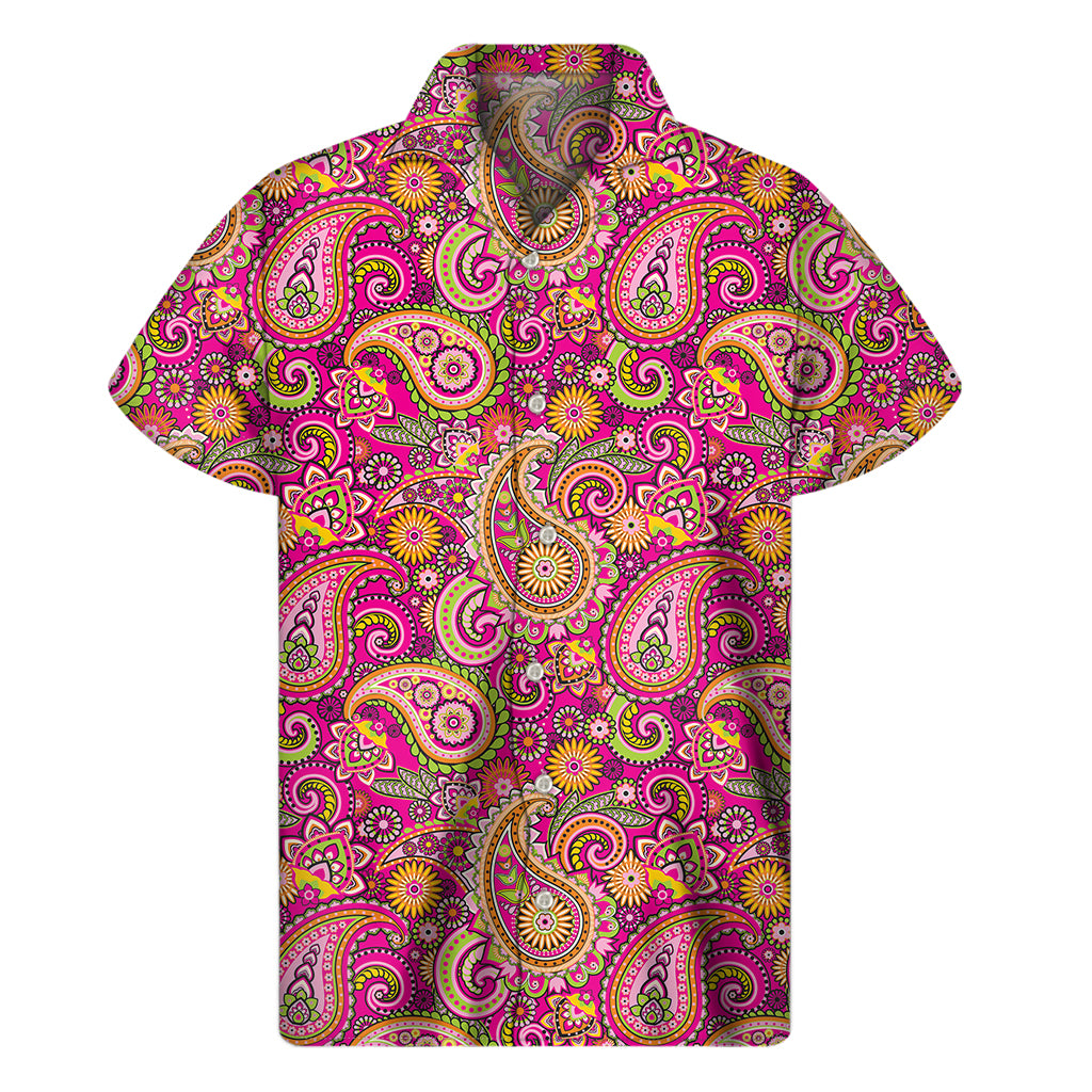 Retro Paisley Pattern Print Men's Short Sleeve Shirt