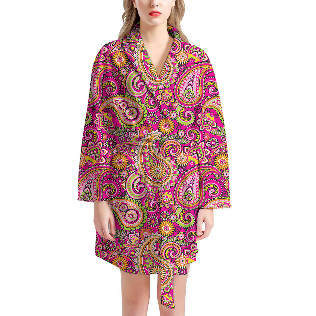 Retro Paisley Pattern Print Women's Bathrobe