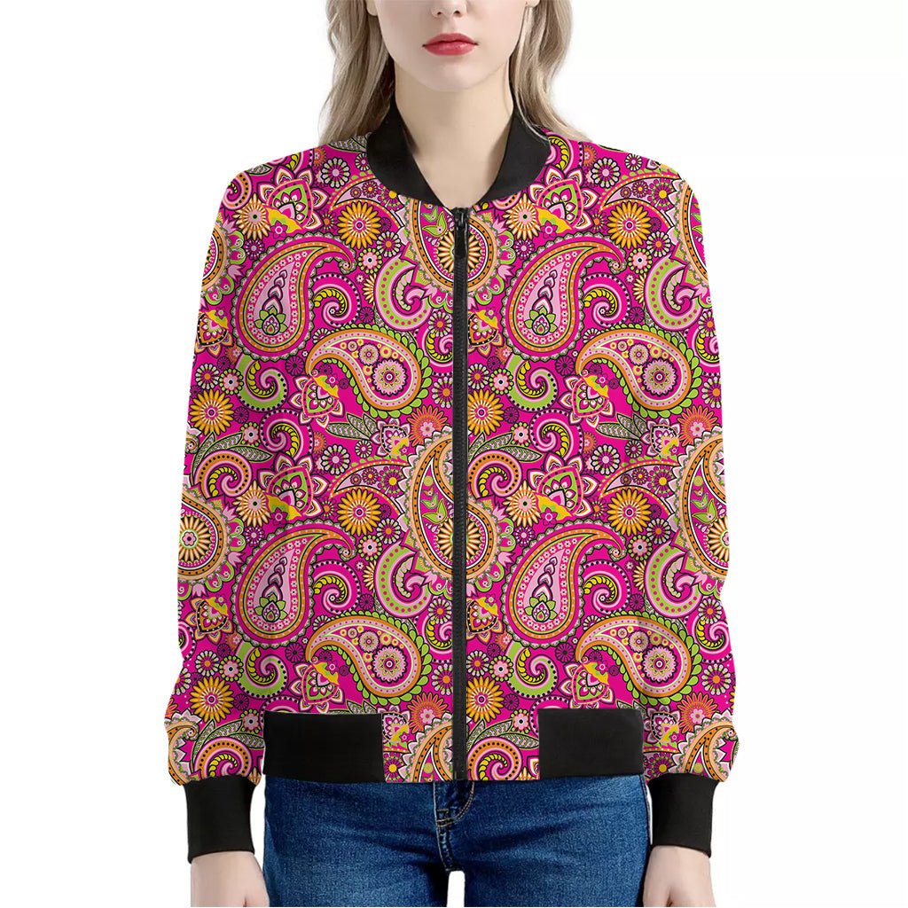 Retro Paisley Pattern Print Women's Bomber Jacket