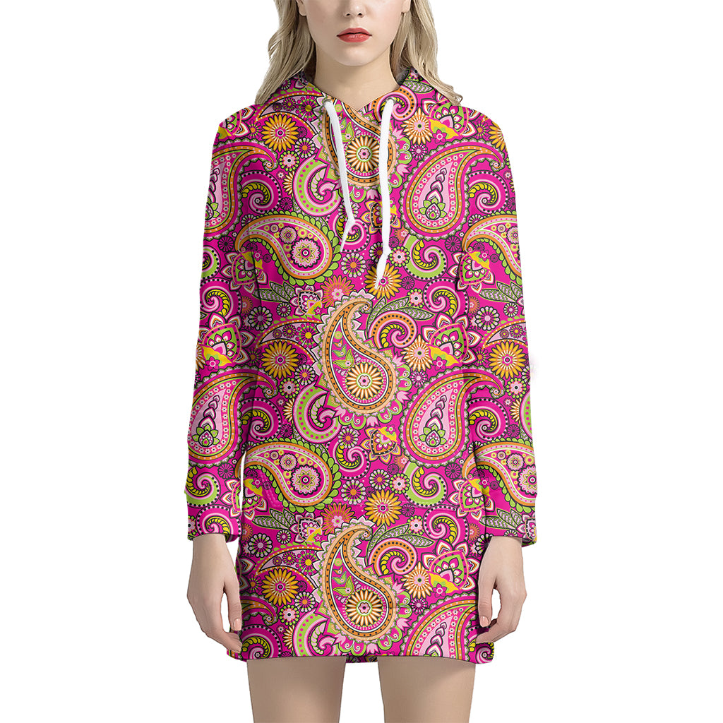 Retro Paisley Pattern Print Women's Pullover Hoodie Dress