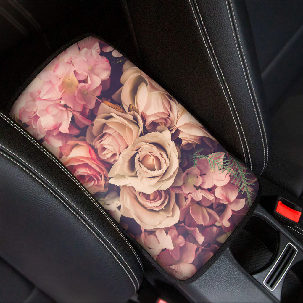 Retro Pink Roses Floral Print Car Center Console Cover