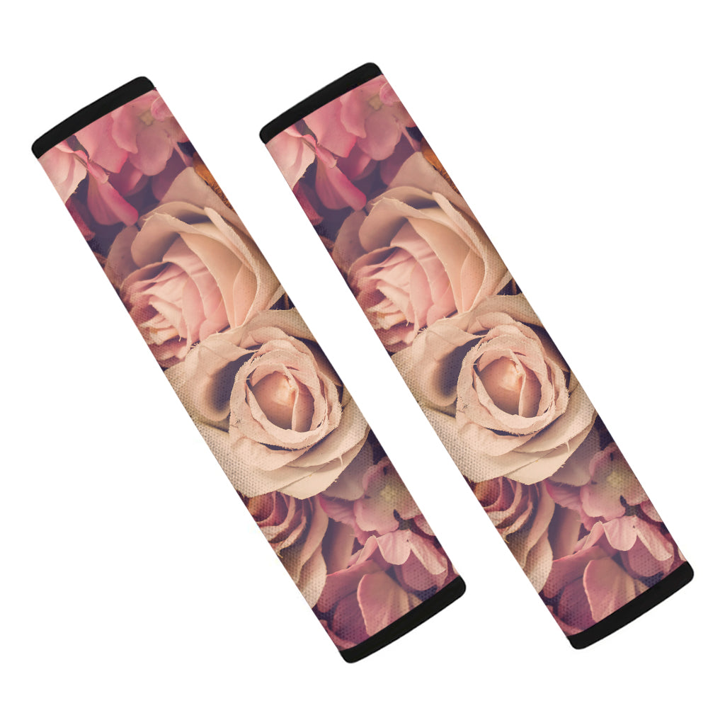 Retro Pink Roses Floral Print Car Seat Belt Covers