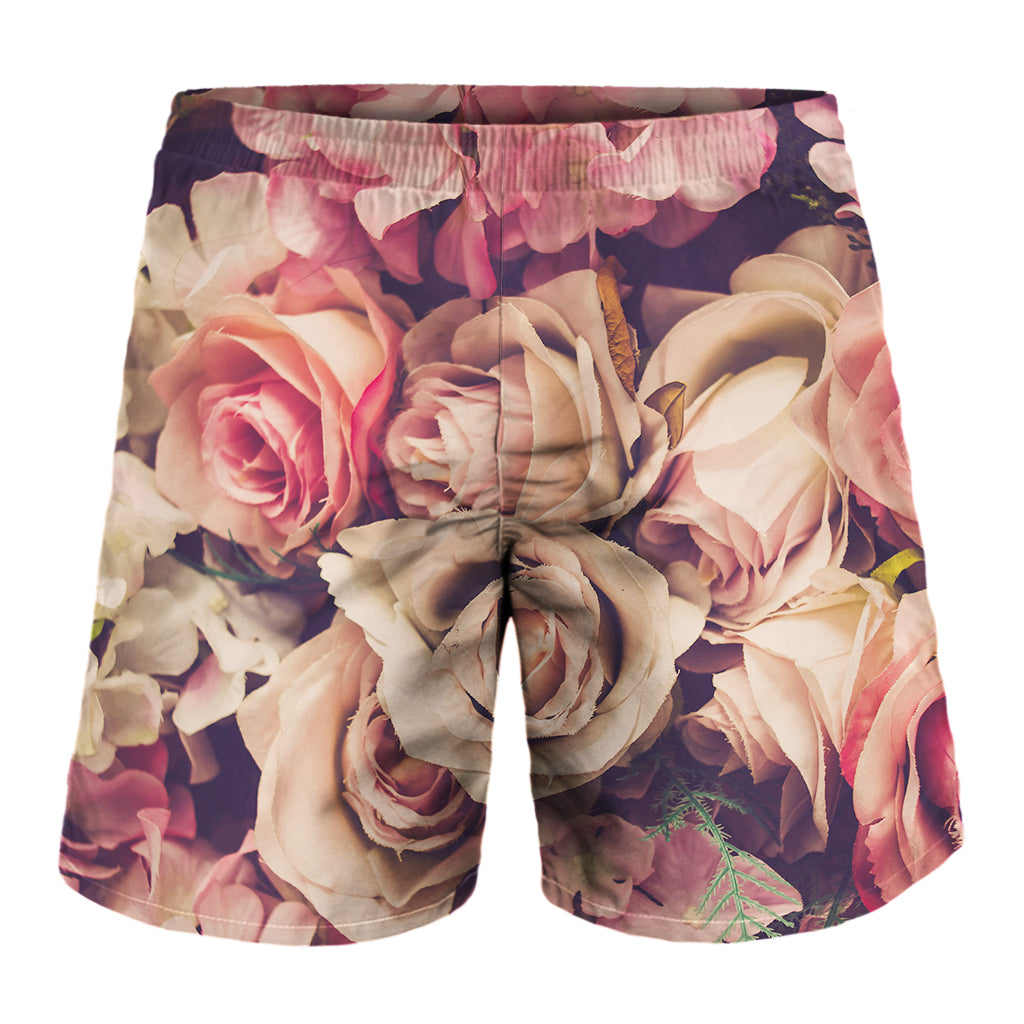 Retro Pink Roses Floral Print Men's Shorts