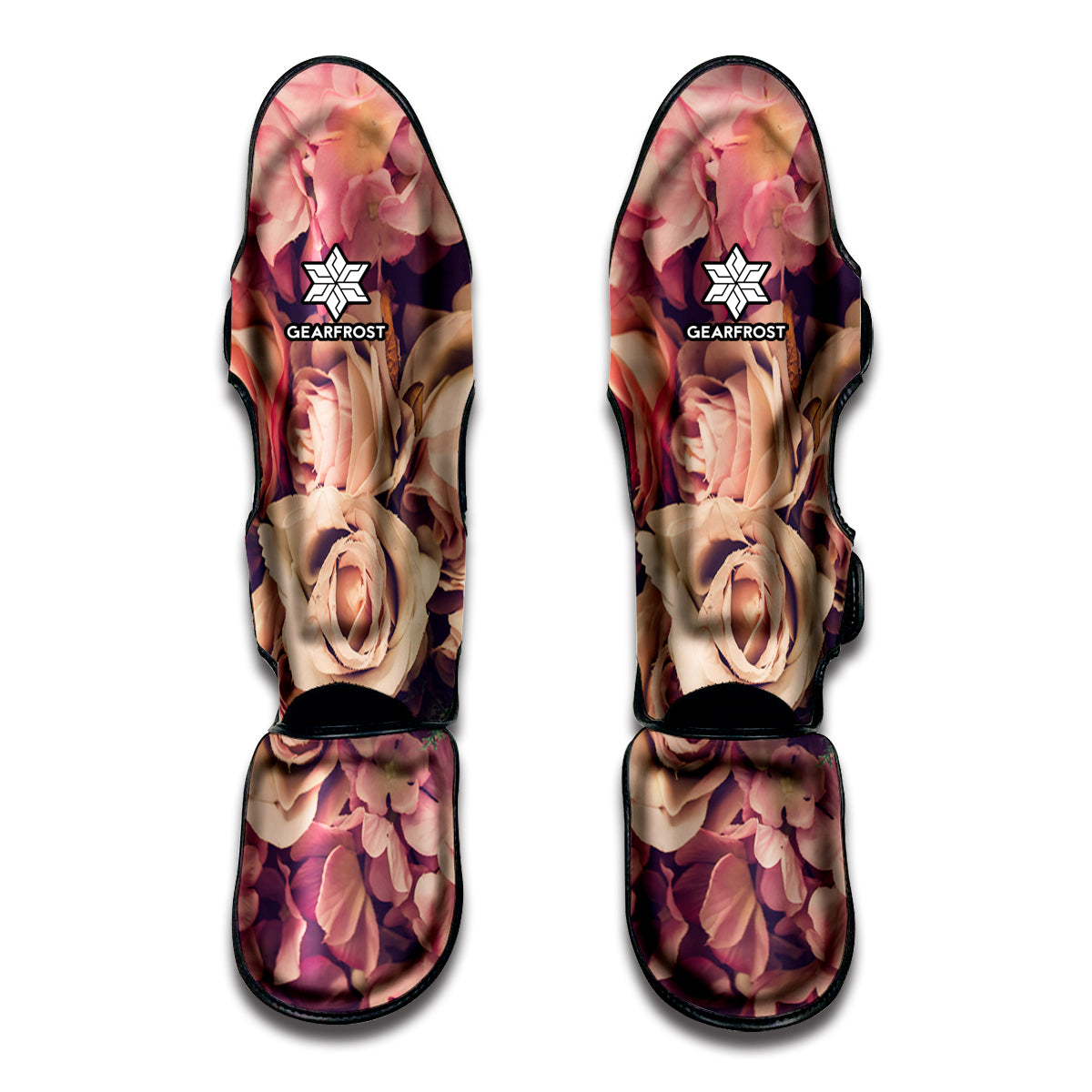 Retro Pink Roses Floral Print Muay Thai Shin Guards