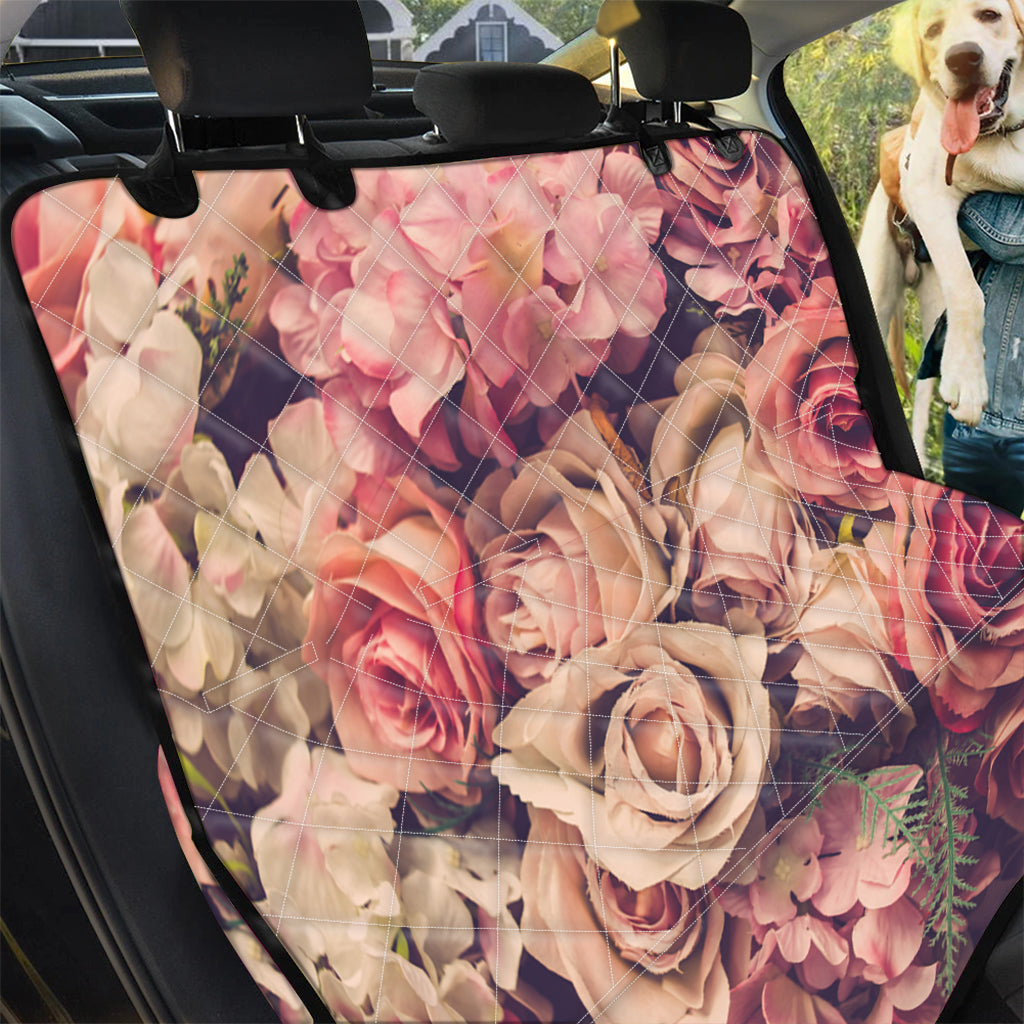 Retro Pink Roses Floral Print Pet Car Back Seat Cover