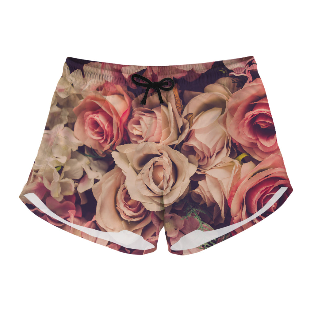 Retro Pink Roses Floral Print Women's Shorts