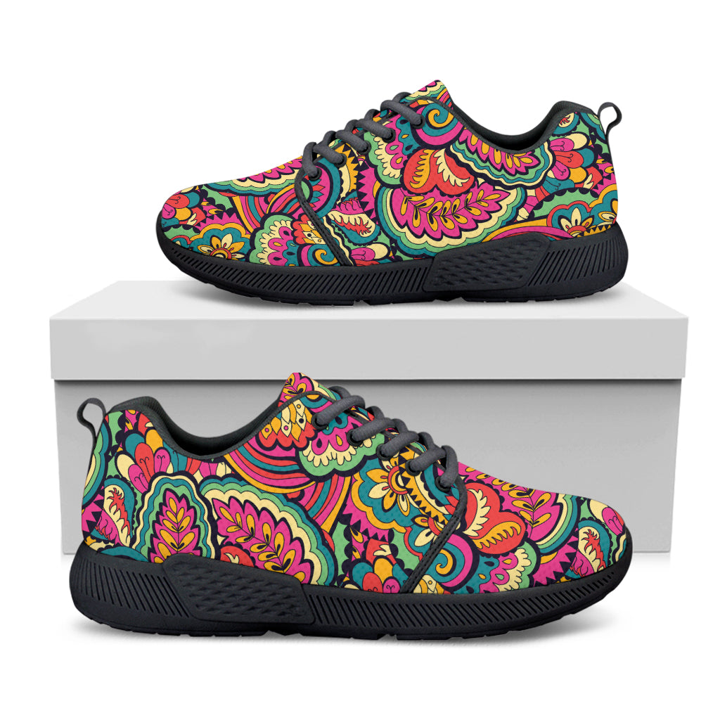 Retro Psychedelic Hippie Pattern Print Black Athletic Shoes