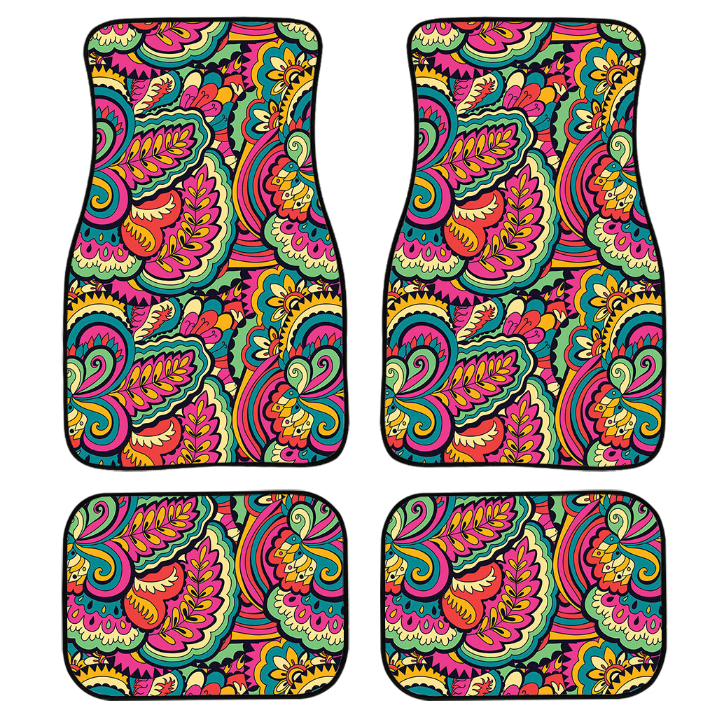 Retro Psychedelic Hippie Pattern Print Front and Back Car Floor Mats