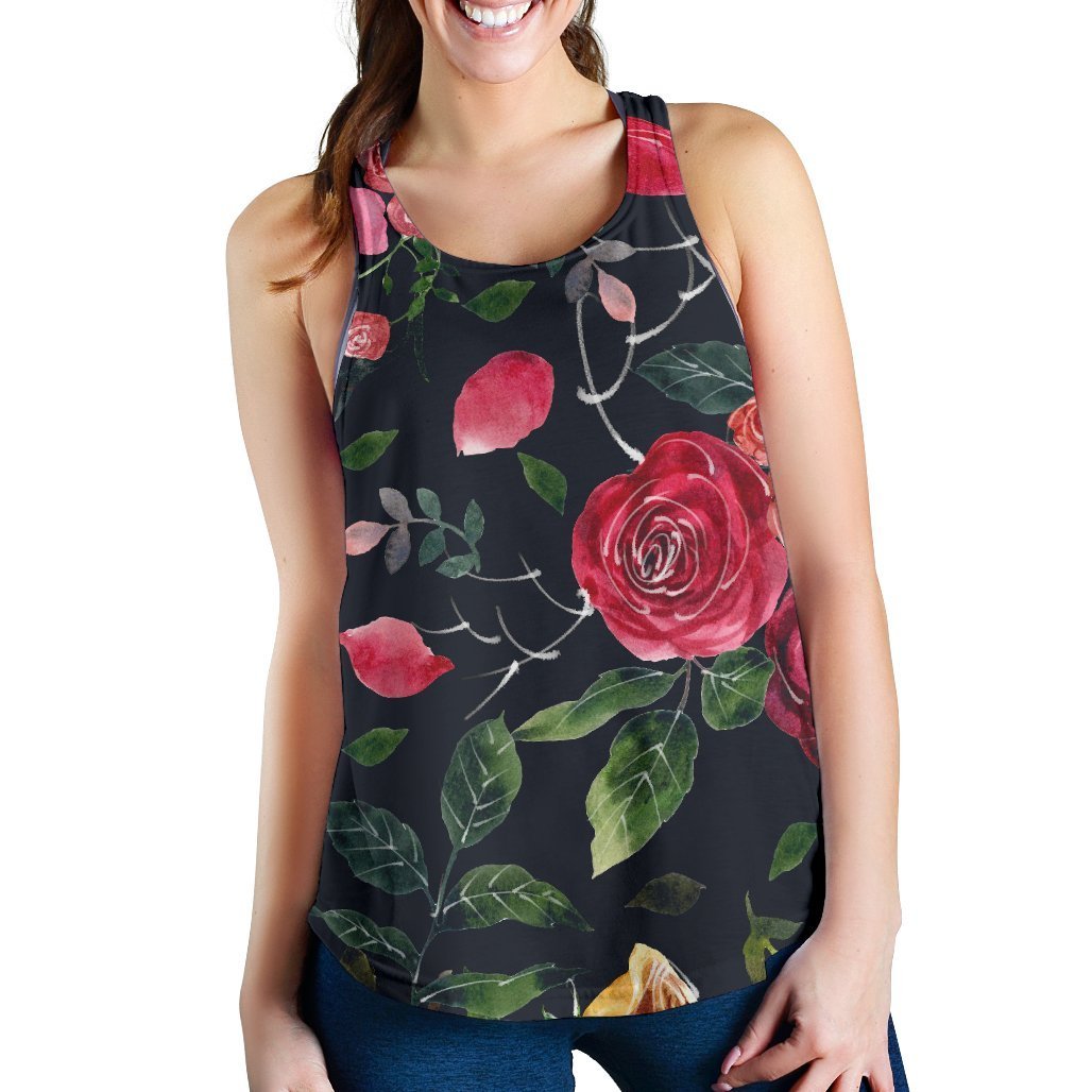 Roses Floral Flower Pattern Print Women's Racerback Tank Top