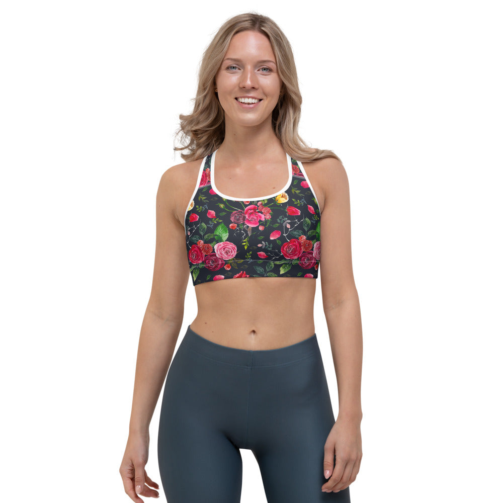 Roses Floral Flower Pattern Print Women's Sports Bra