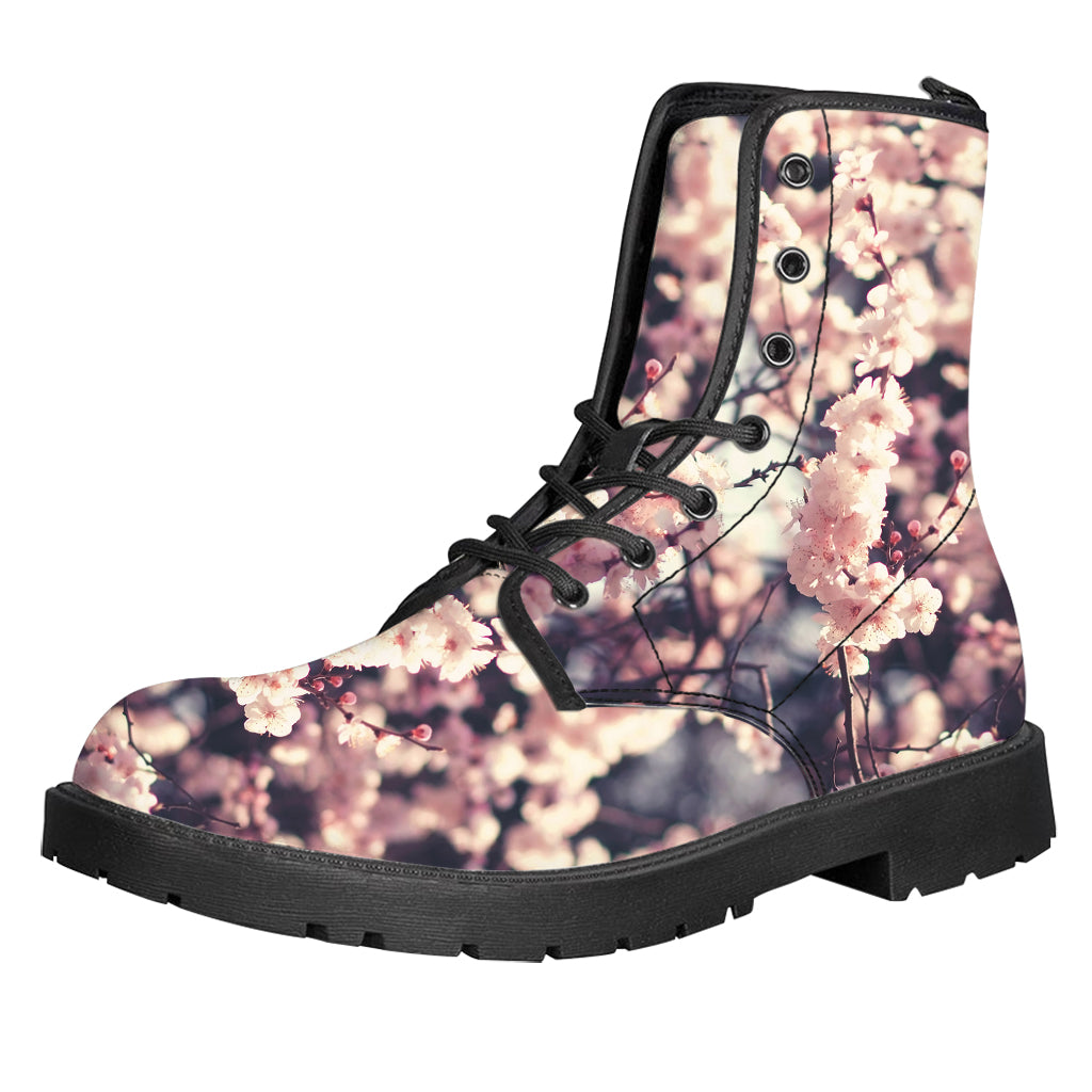 Sakura Cherry Blossom Print Leather Boots