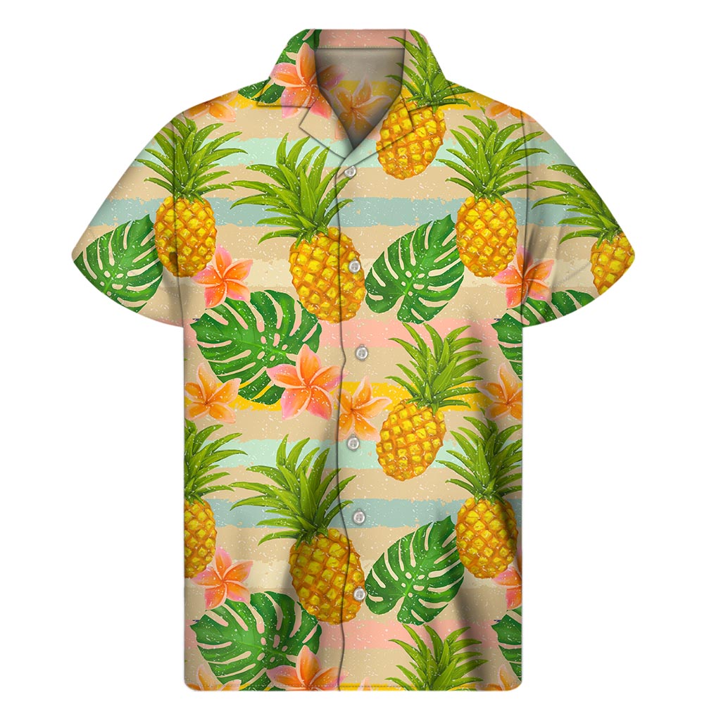 Sand Beach Pineapple Pattern Print Men's Short Sleeve Shirt