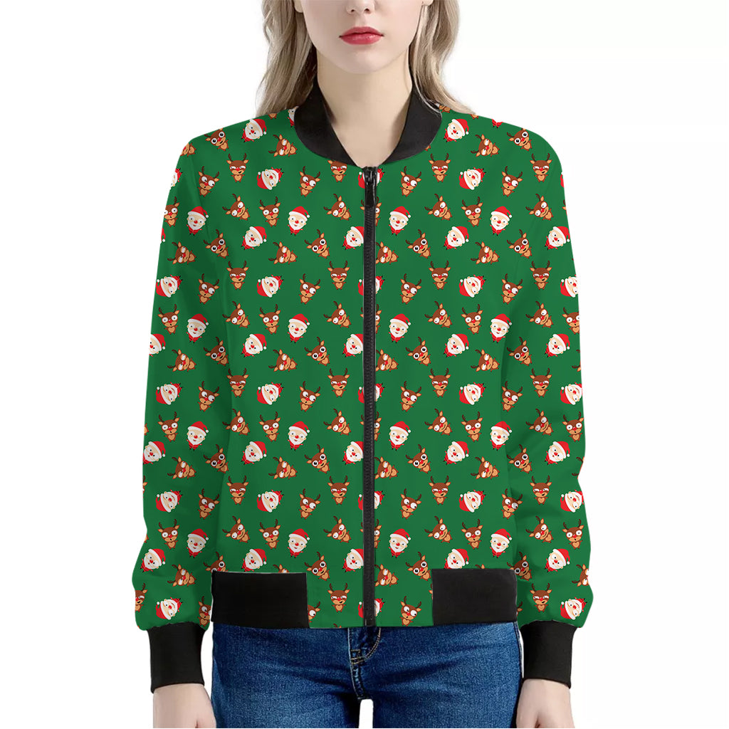 Santa Claus And Reindeer Emoji Print Women's Bomber Jacket
