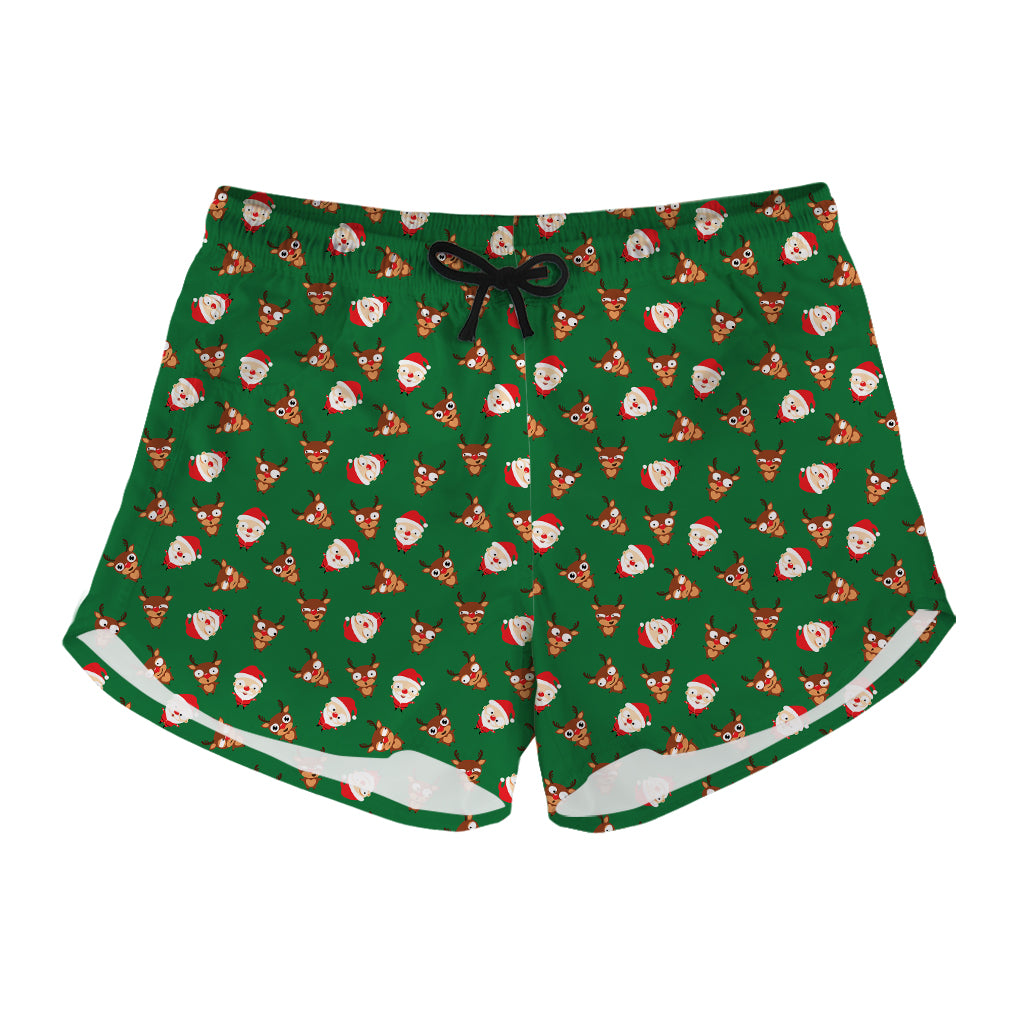 Santa Claus And Reindeer Emoji Print Women's Shorts