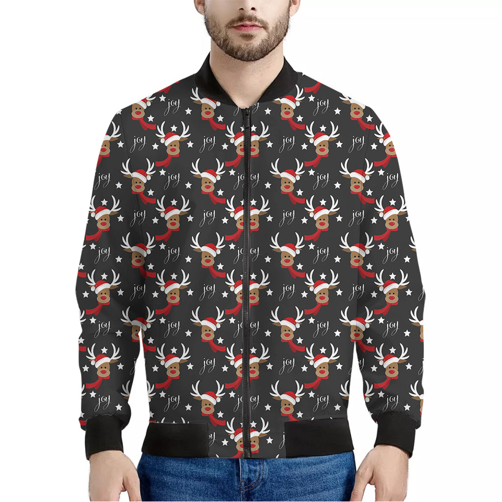 Santa Claus Deer Pattern Print Men's Bomber Jacket