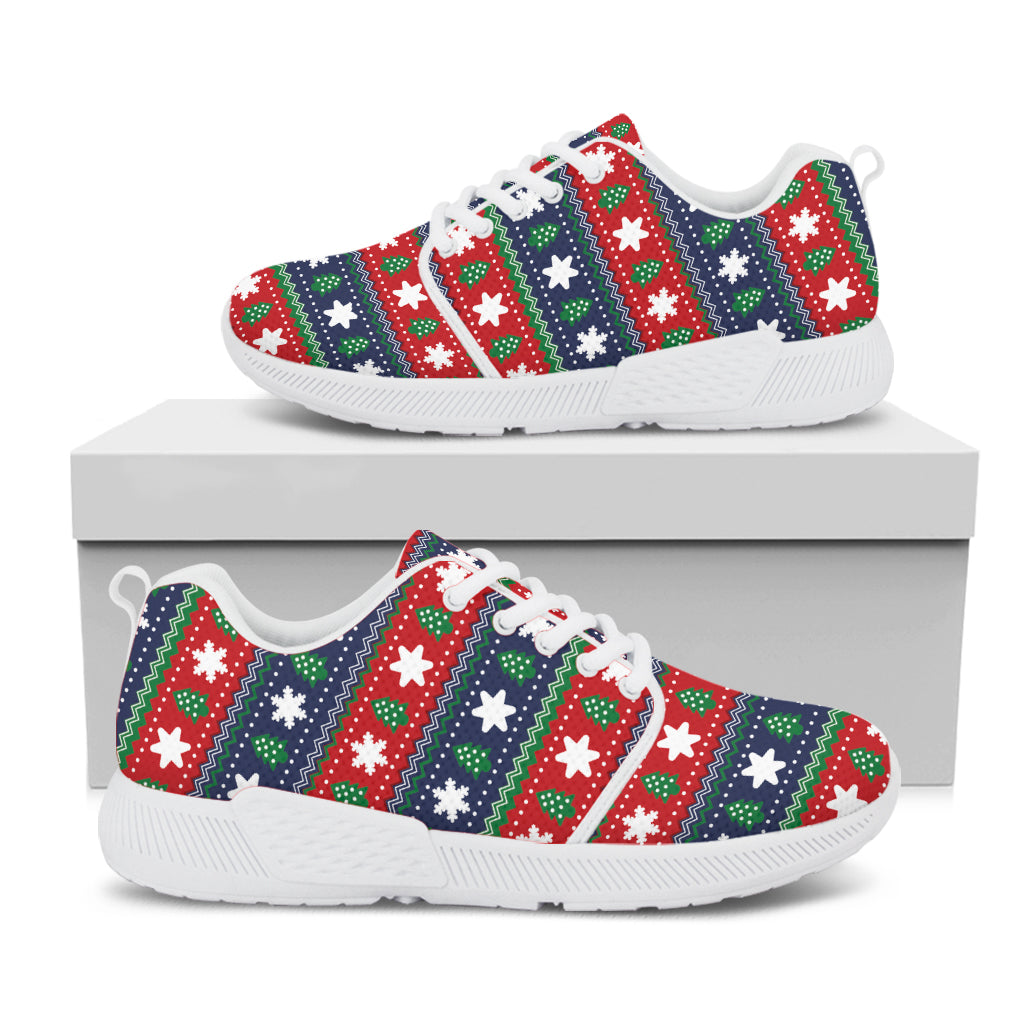 Scandinavian Christmas Pattern Print White Athletic Shoes