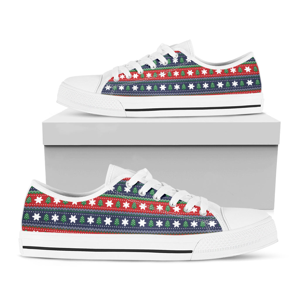 Scandinavian Christmas Pattern Print White Low Top Shoes