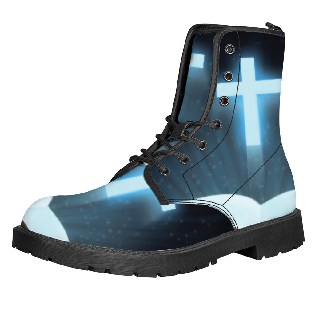 Shining Holy Bible Print Leather Boots