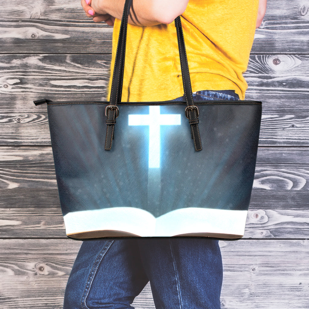 Shining Holy Bible Print Leather Tote Bag