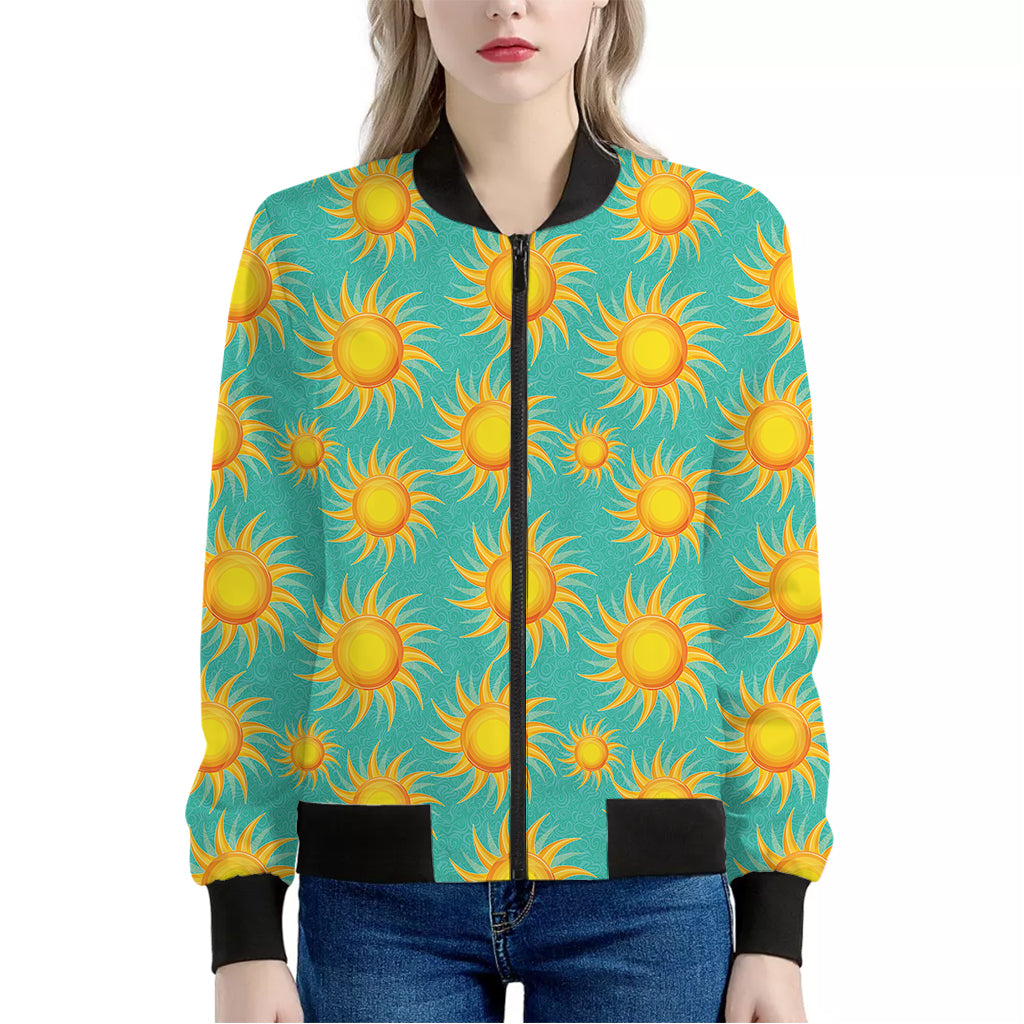 Shiny Sun Pattern Print Women's Bomber Jacket