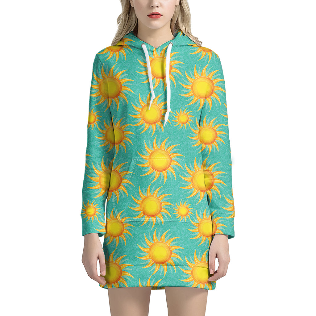 Shiny Sun Pattern Print Women's Pullover Hoodie Dress