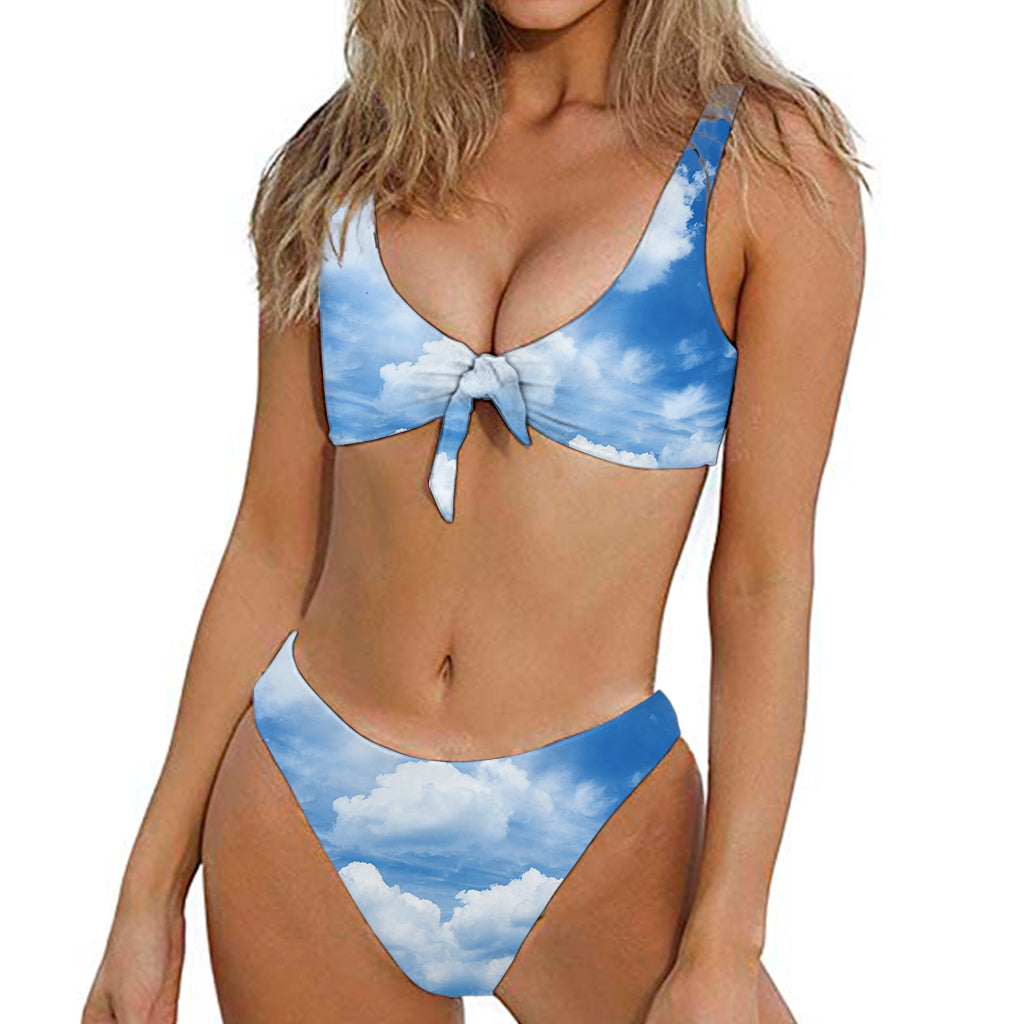 Sky Cloud Print Front Bow Tie Bikini