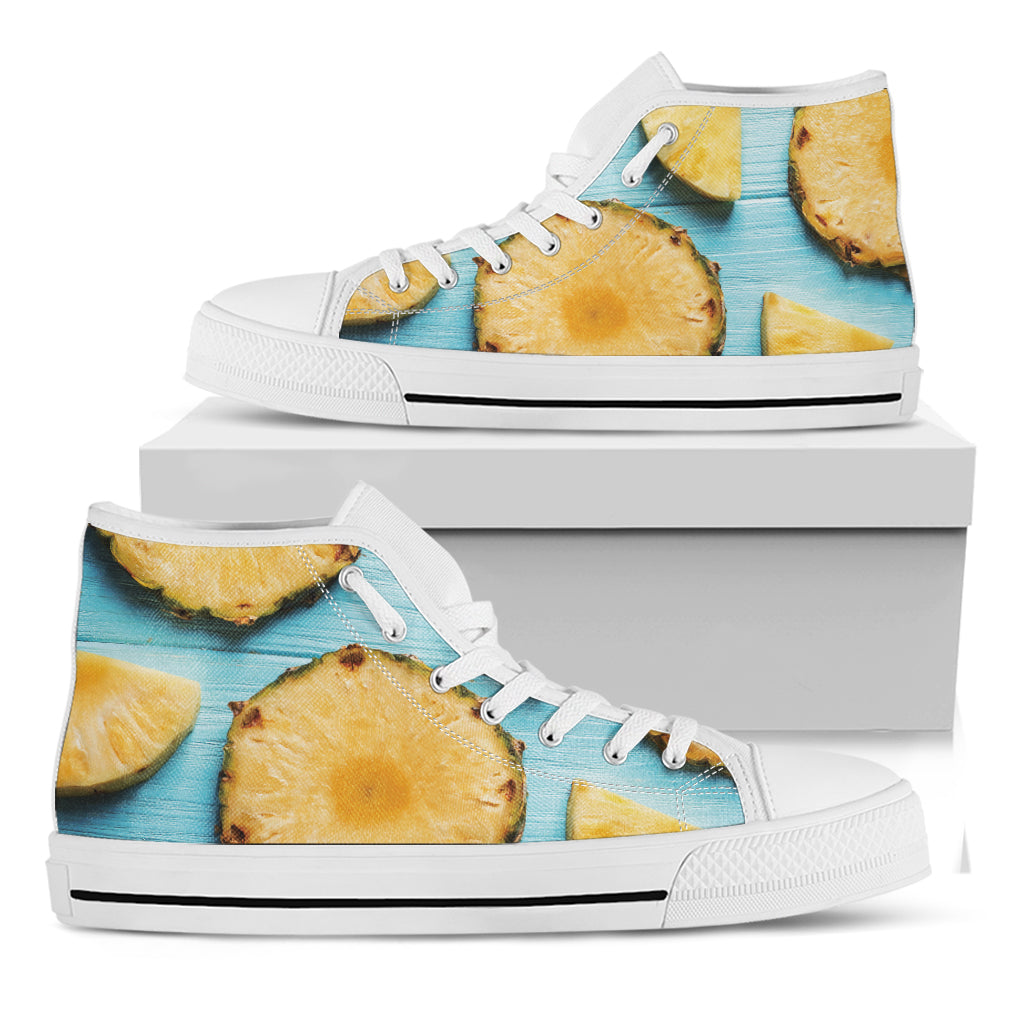 Sliced Pineapple Print White High Top Shoes