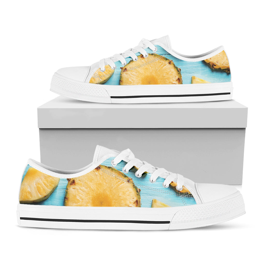 Sliced Pineapple Print White Low Top Shoes