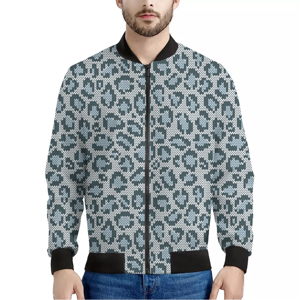 Snow Leopard Knitted Pattern Print Men's Bomber Jacket