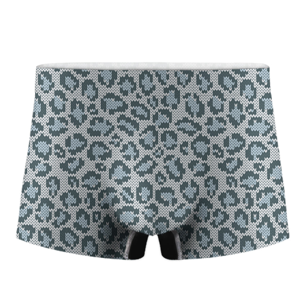 Snow Leopard Knitted Pattern Print Men's Boxer Briefs