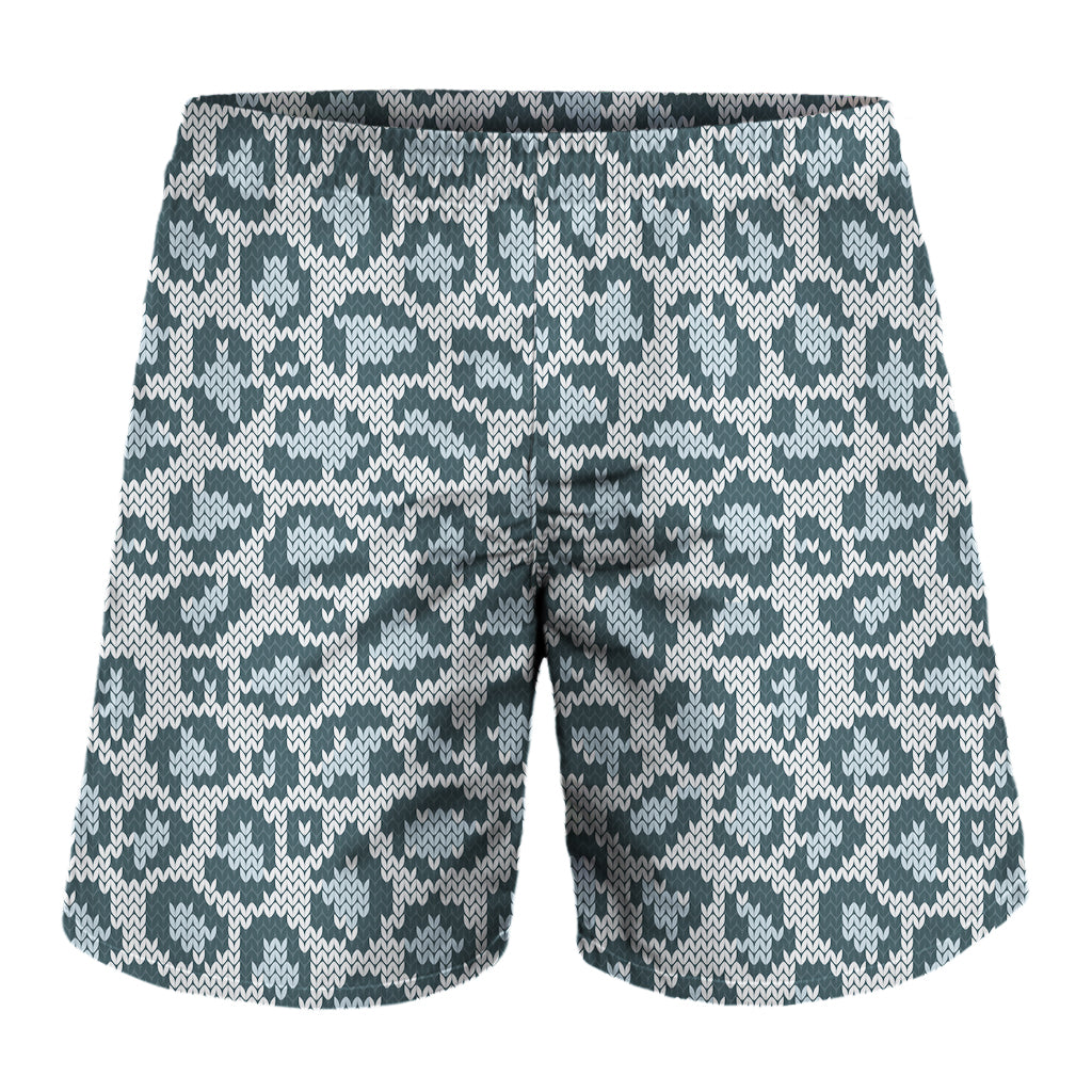 Snow Leopard Knitted Pattern Print Men's Shorts