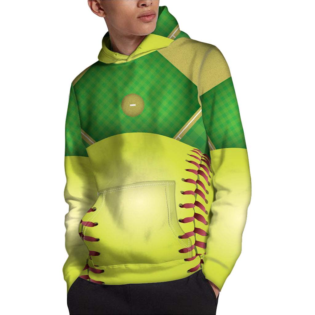 Softball Field And Ball Print Pullover Hoodie