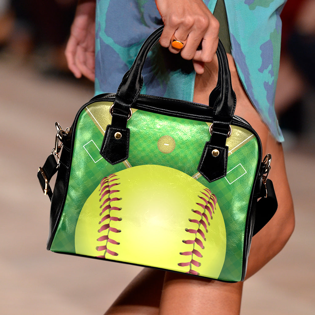 Softball Field And Ball Print Shoulder Handbag