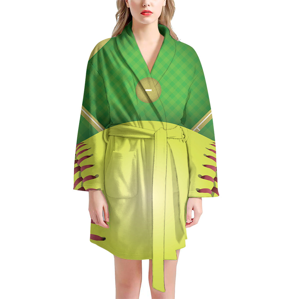 Softball Field And Ball Print Women's Bathrobe