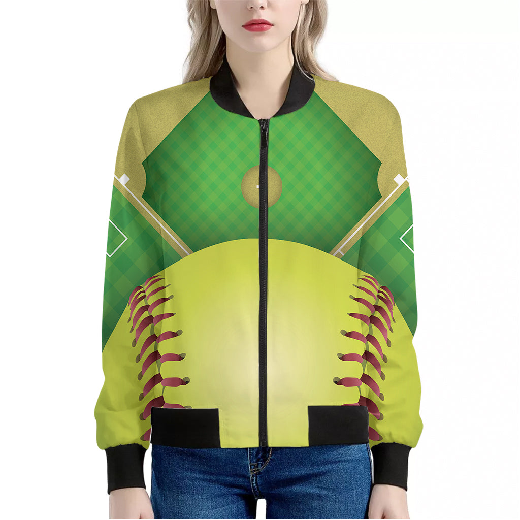 Softball Field And Ball Print Women's Bomber Jacket