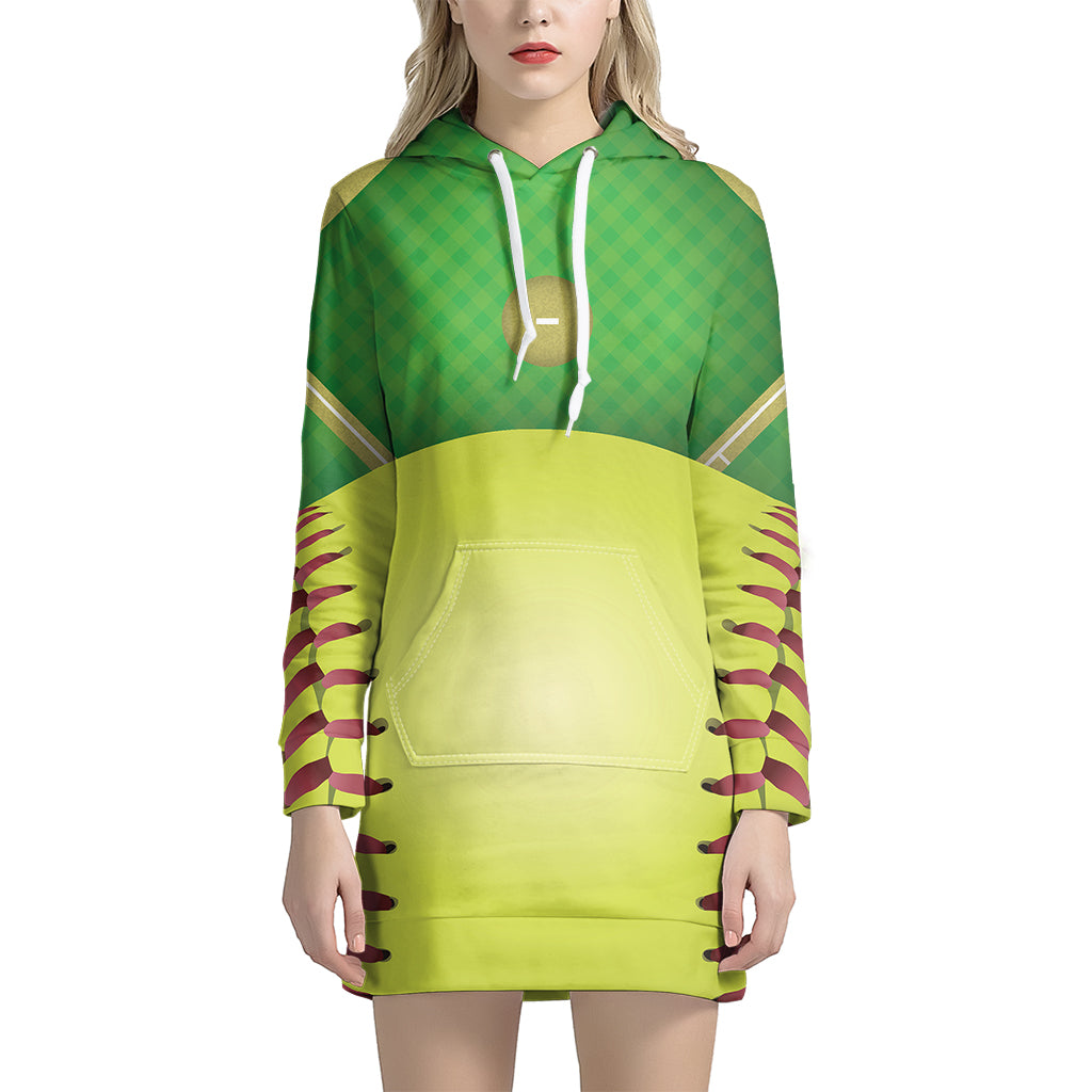 Softball Field And Ball Print Women's Pullover Hoodie Dress