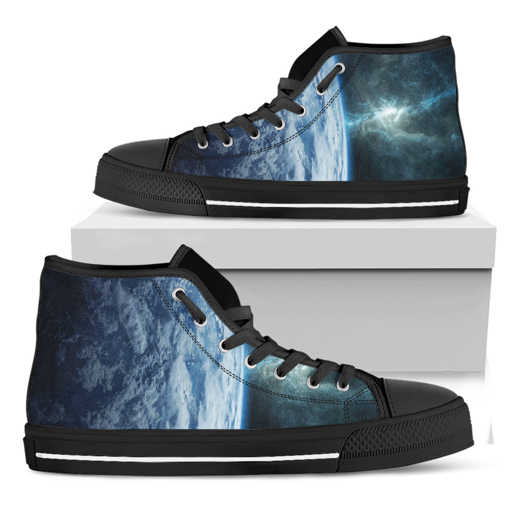 Space And Earth Print Black High Top Shoes