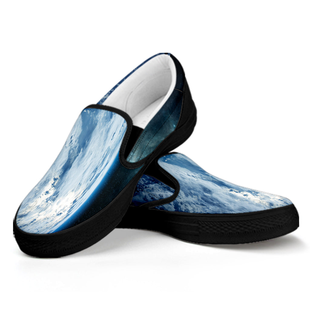 Space And Earth Print Black Slip On Shoes