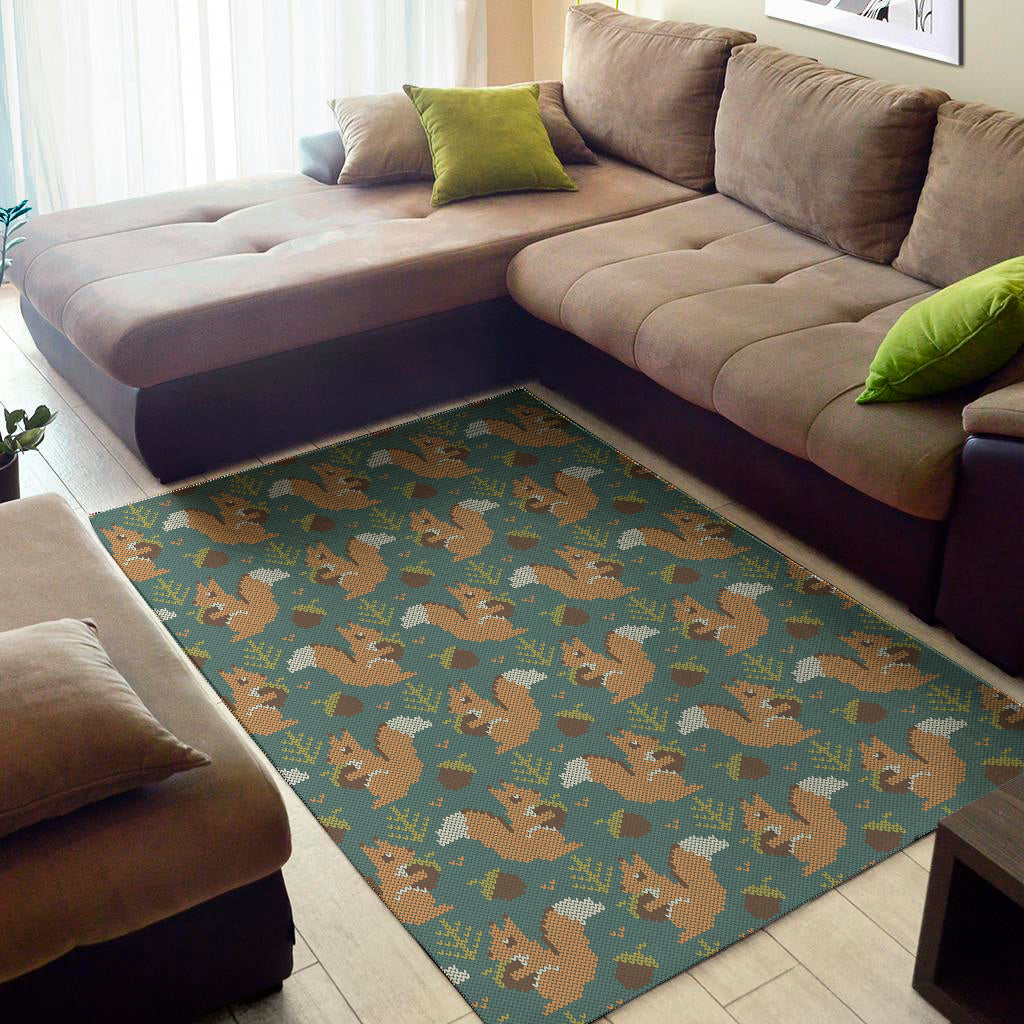 Squirrel Knitted Pattern Print Area Rug